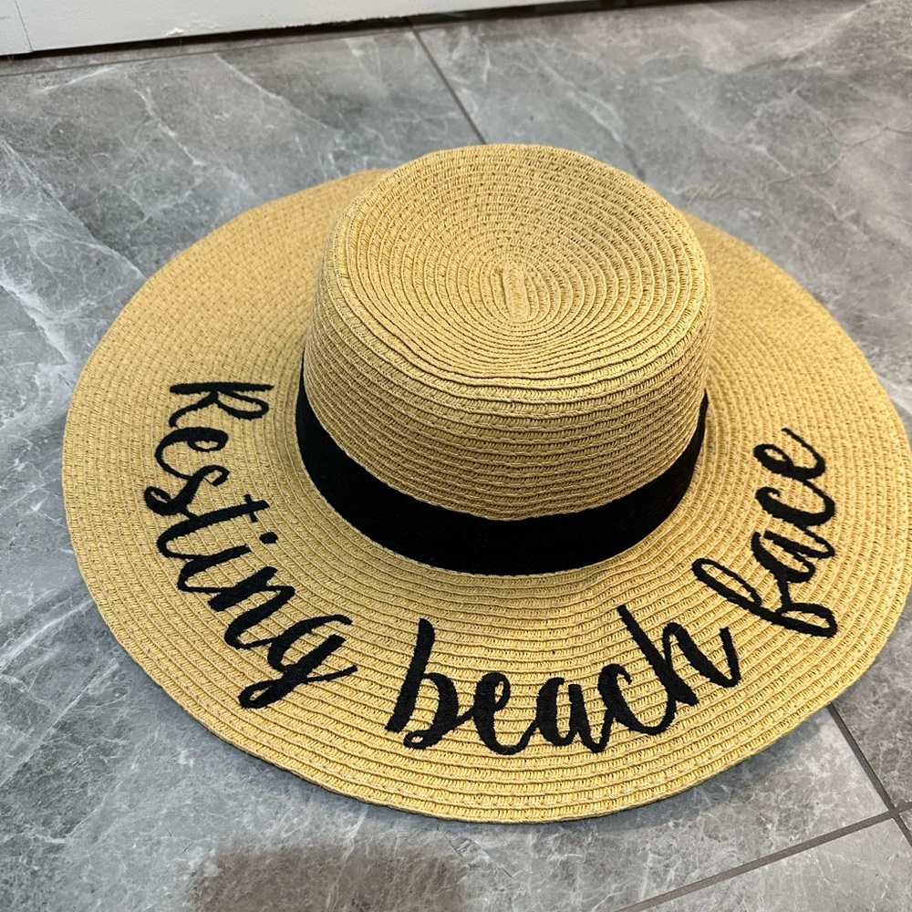 Amazon floppy hat reads “Resting Beach Face”, one size, never worn